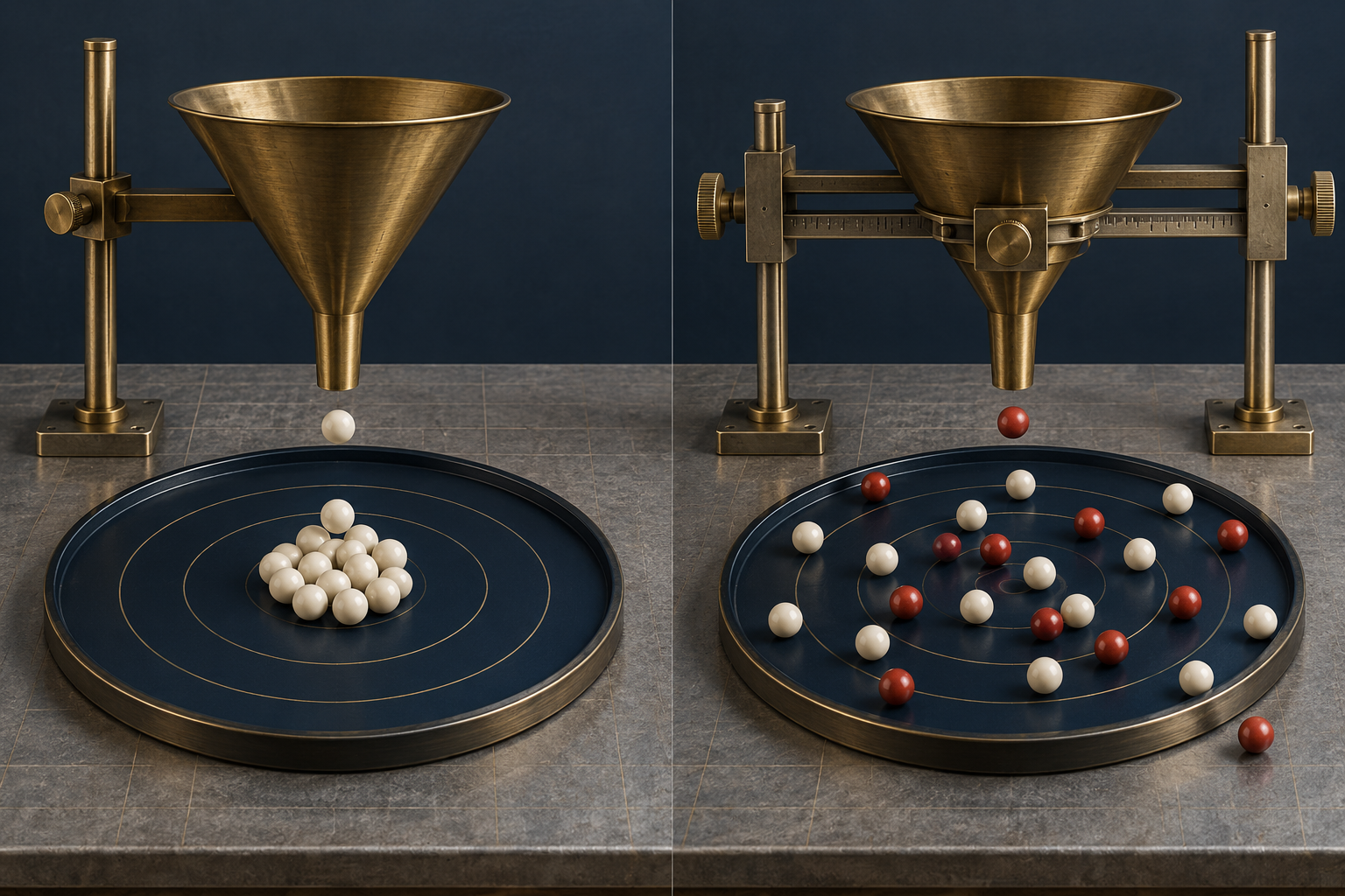 Funnel experiment comparing a stable process with constant adjustment